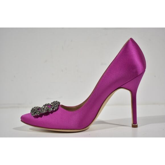 Manolo Blahnik Hangisi 105 Purple Pink Satin Crystal Jewel Buckle Heel Pump 38 - Picture 10 of 13